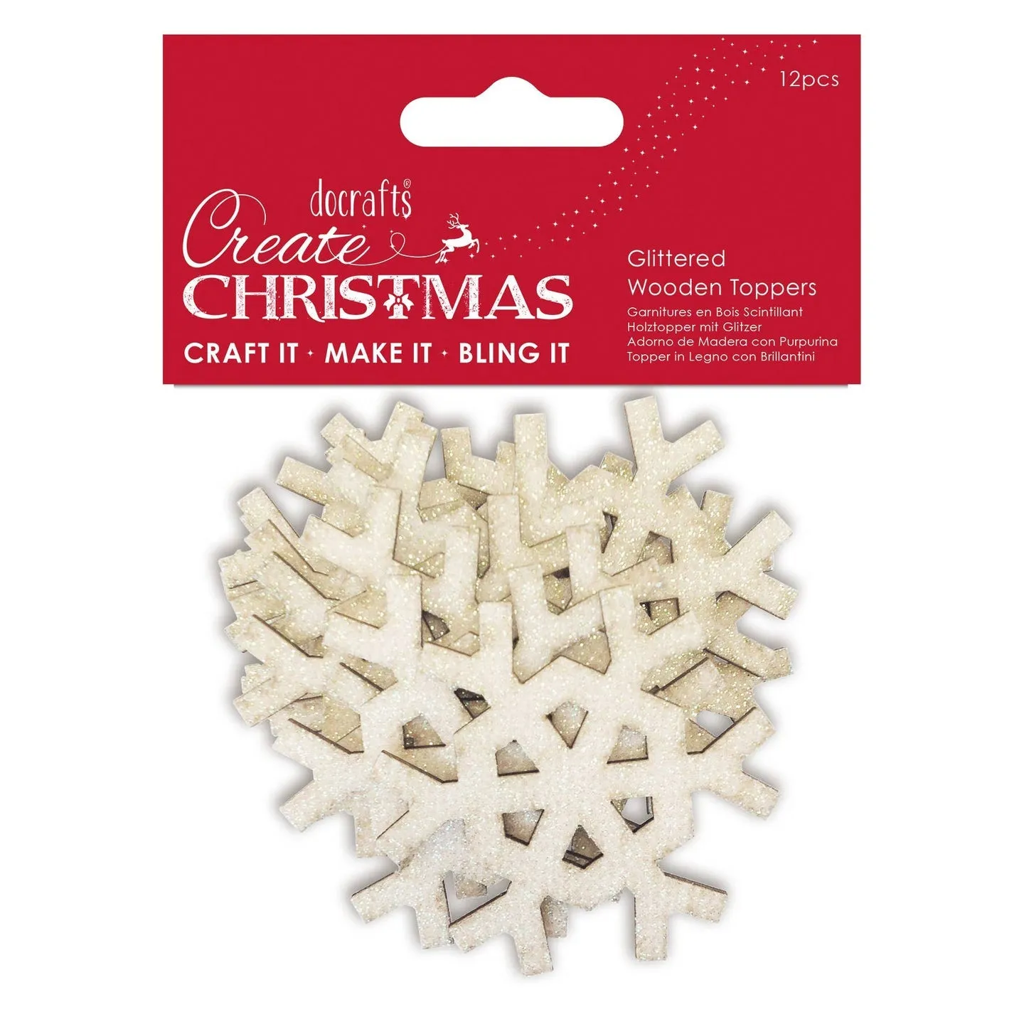12 Glitter Wooden Hexagon Snowflakes (PMA 359911)