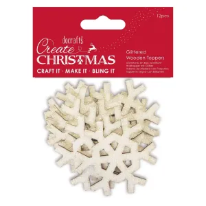 12 Glitter Wooden Hexagon Snowflakes (PMA 359911)
