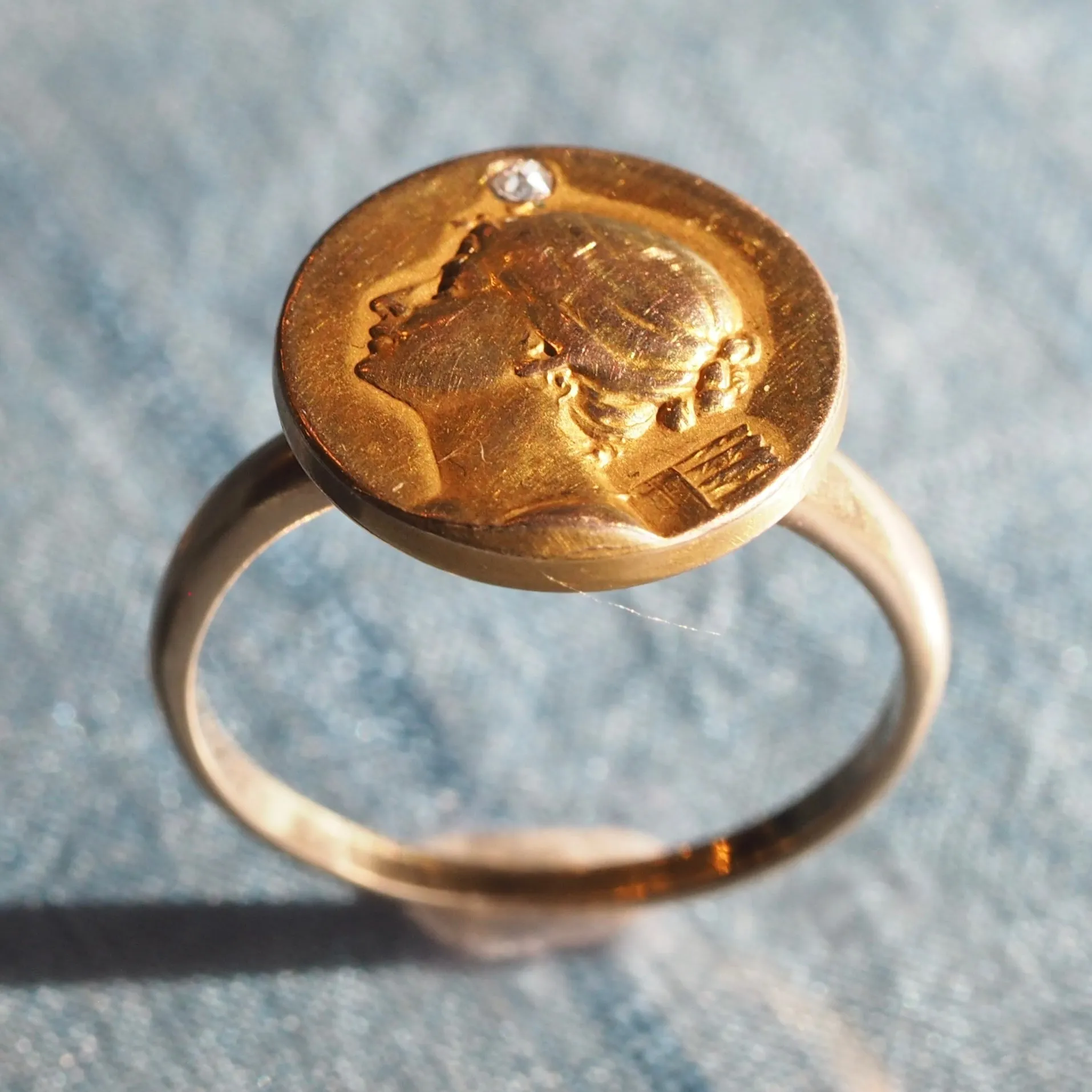 Antique French Art Nouveau 14k Bloomed Gold Louis Armand Rault Roman Goddess Diana Ring