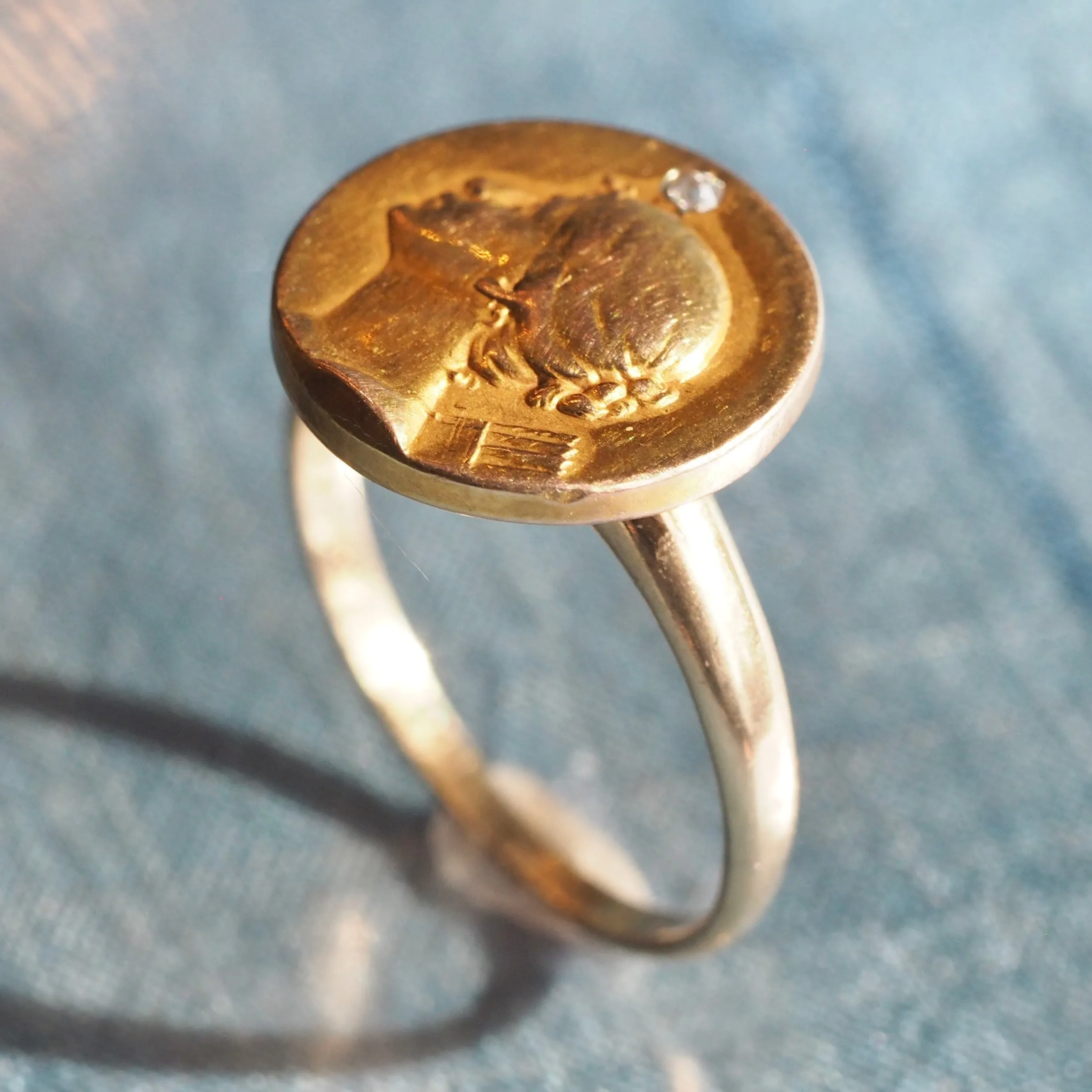 Antique French Art Nouveau 14k Bloomed Gold Louis Armand Rault Roman Goddess Diana Ring