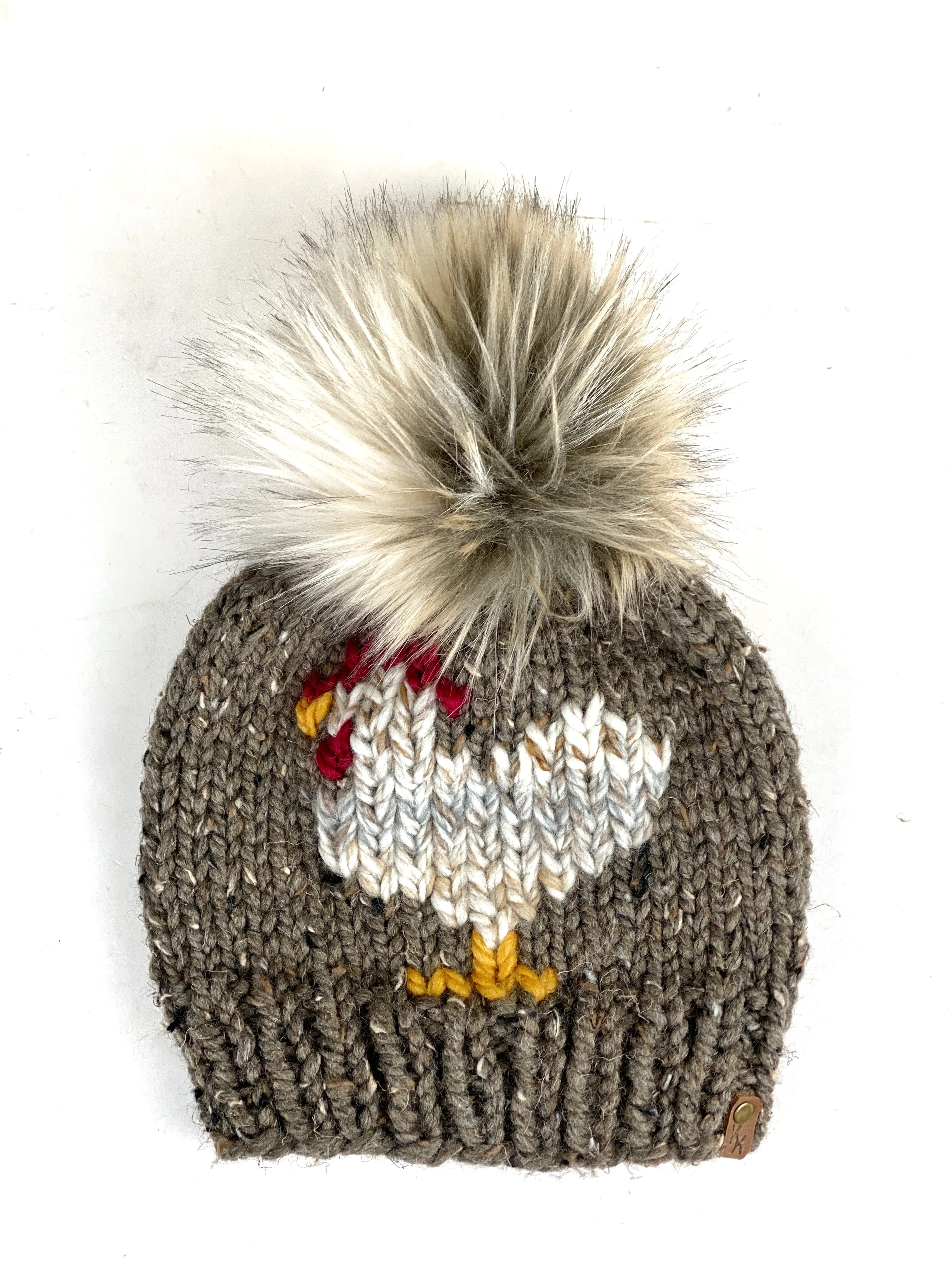 Barley Chicken Beanie Wool Blend Womens Adult Hat Faux Fur Pom Pom Hat