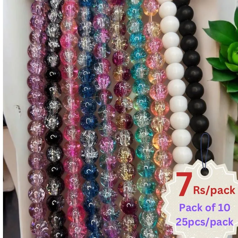 Crackle & Matte Beads Combo - Pack of 10 (25pcs/pack)
