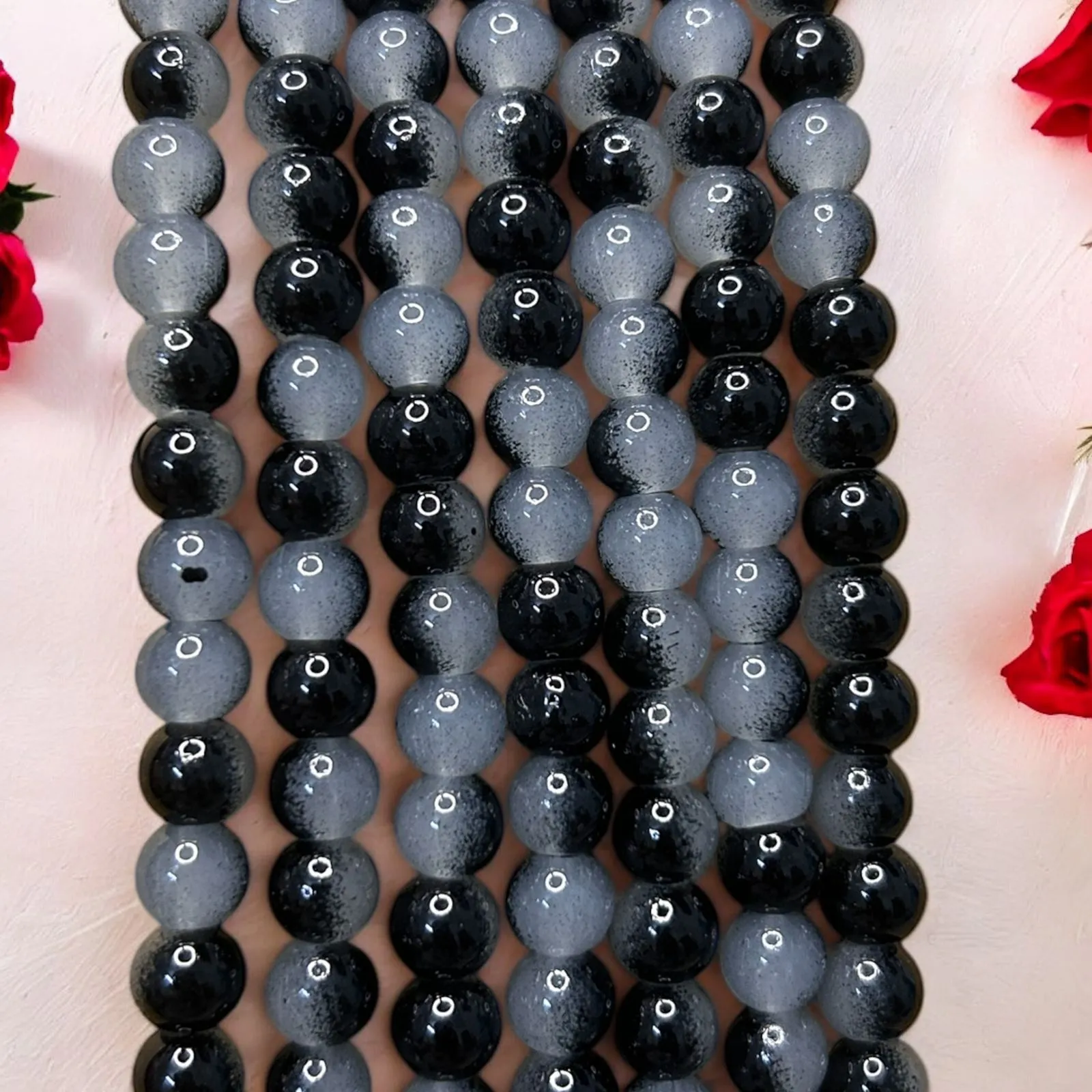 Dual Shade Jelly Beads 8mm - Black & White