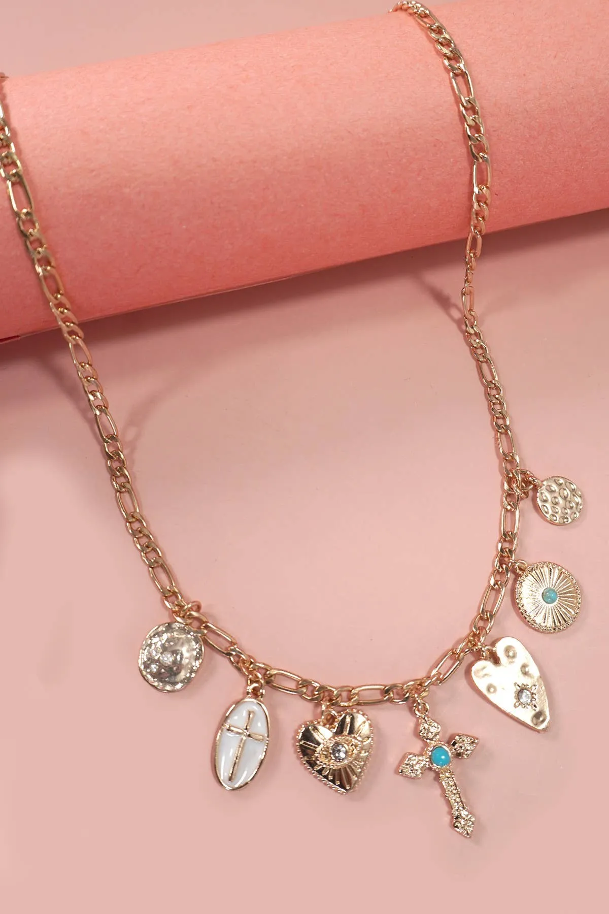Gold Cross 7-Charm Statement Necklace