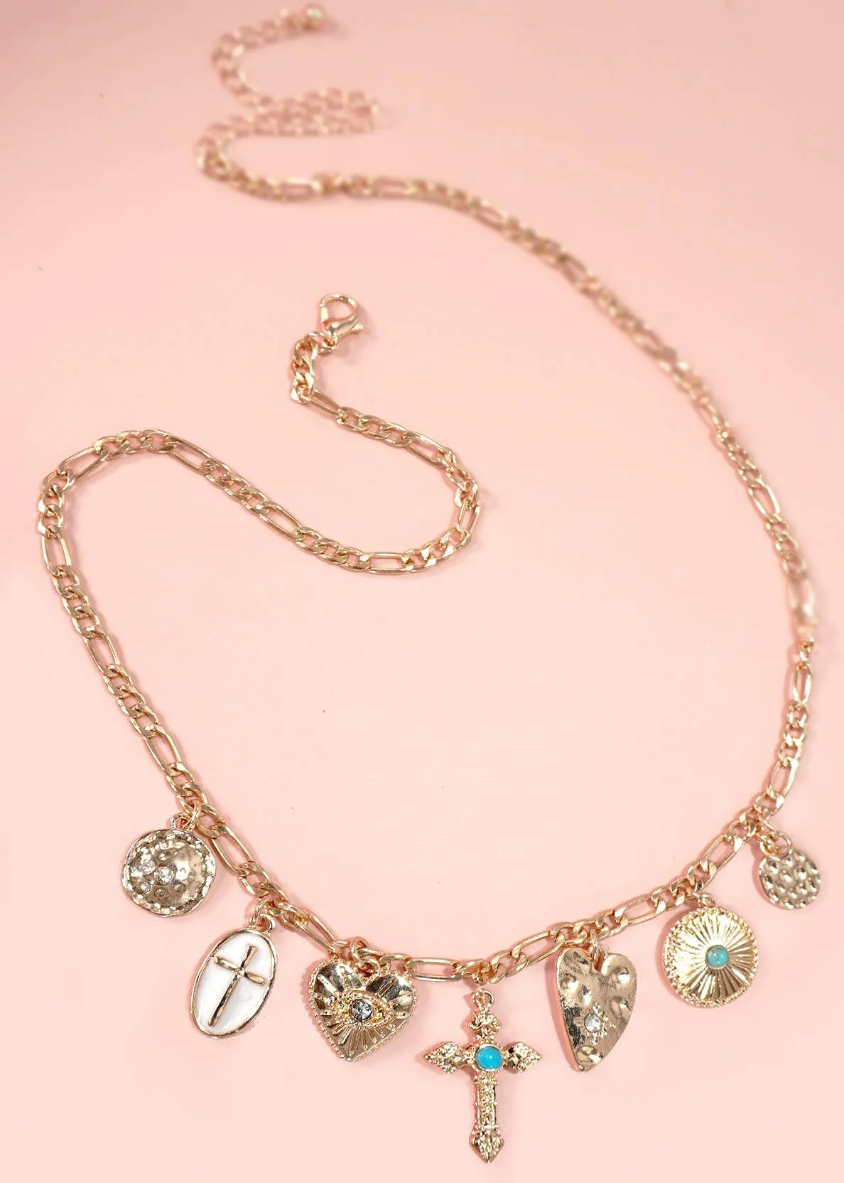 Gold Cross 7-Charm Statement Necklace