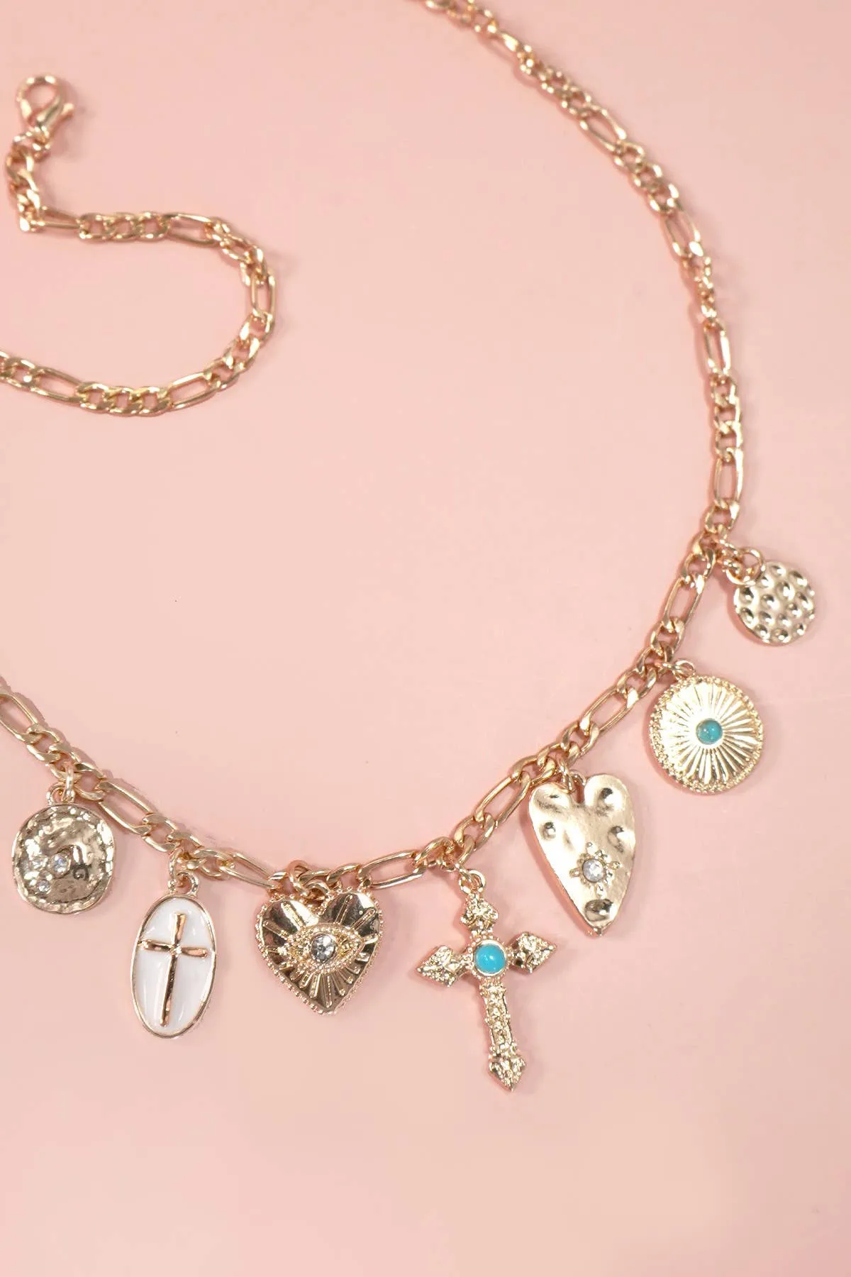 Gold Cross 7-Charm Statement Necklace