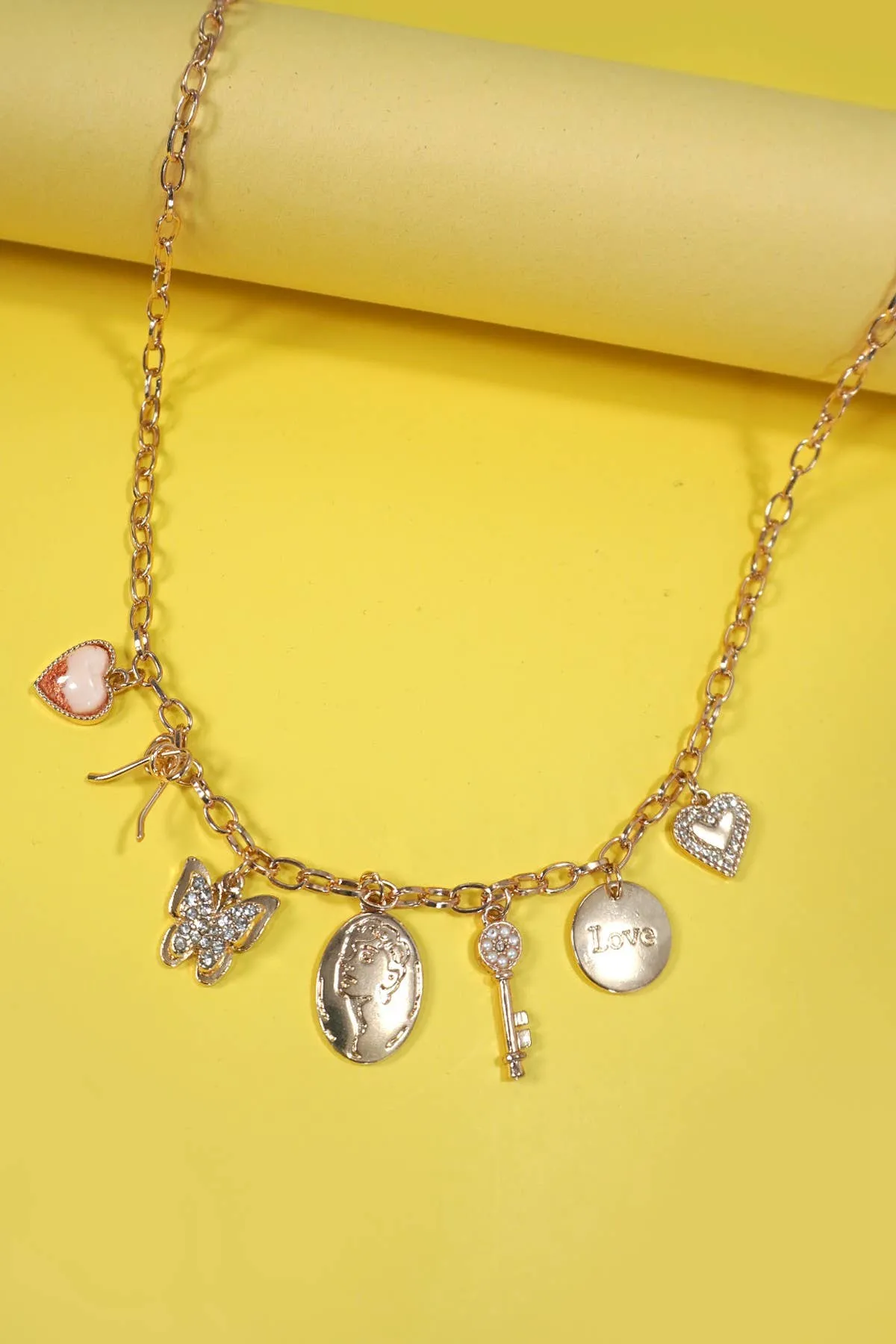 Love and Luck Gold 7-Charm Statement Necklace