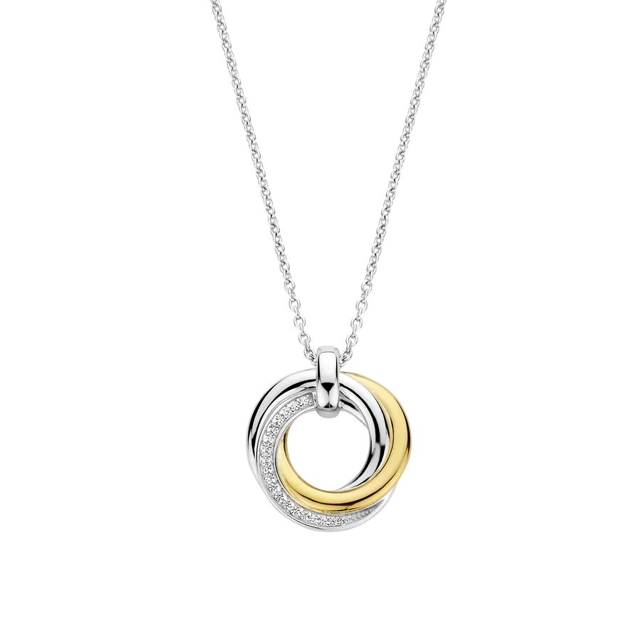 Milano CZ Circular Pendant Necklace - Gold/Silver - 34055ZY/42
