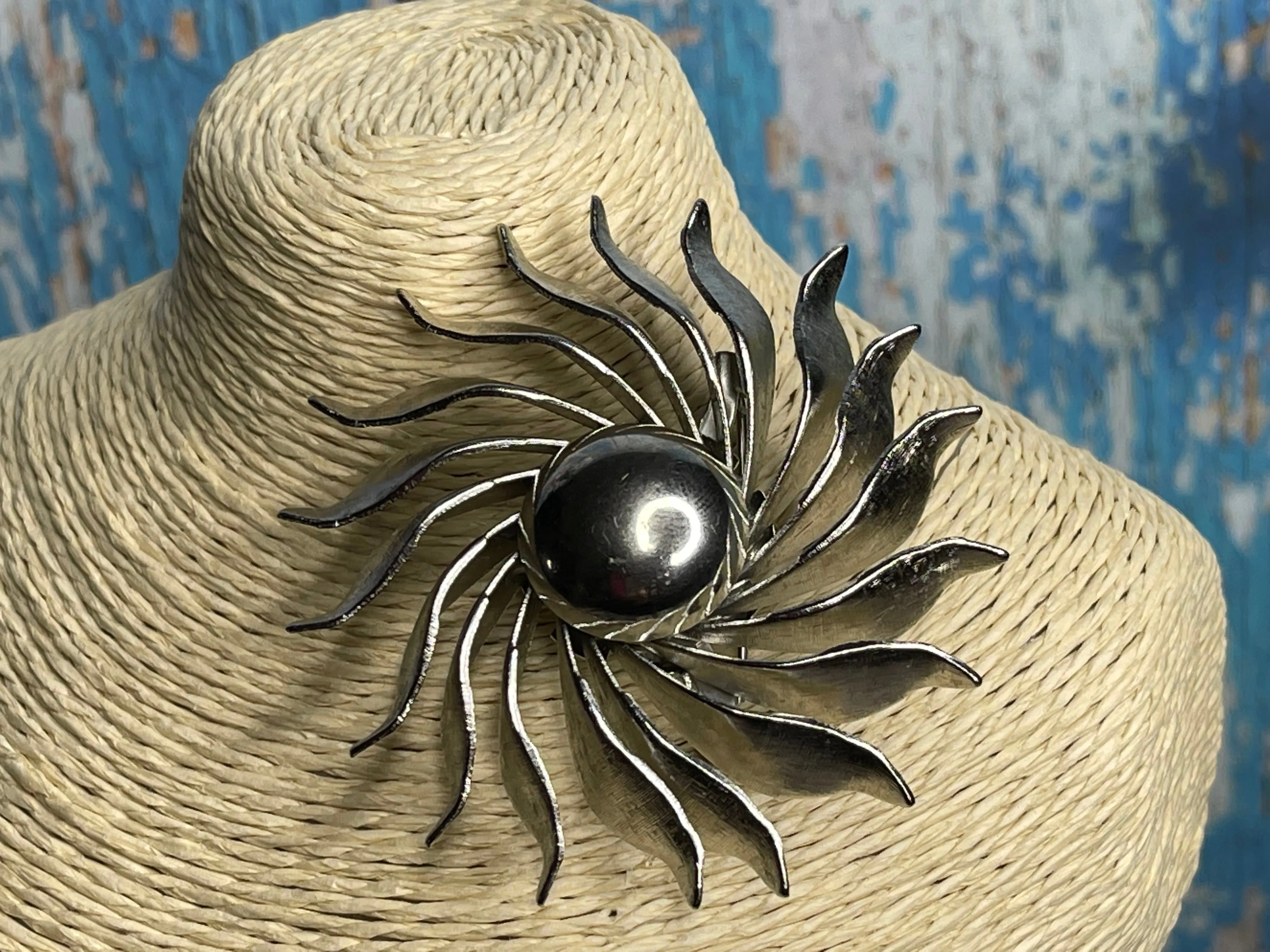 Silver Industrial Sun Pinwheel Brooch