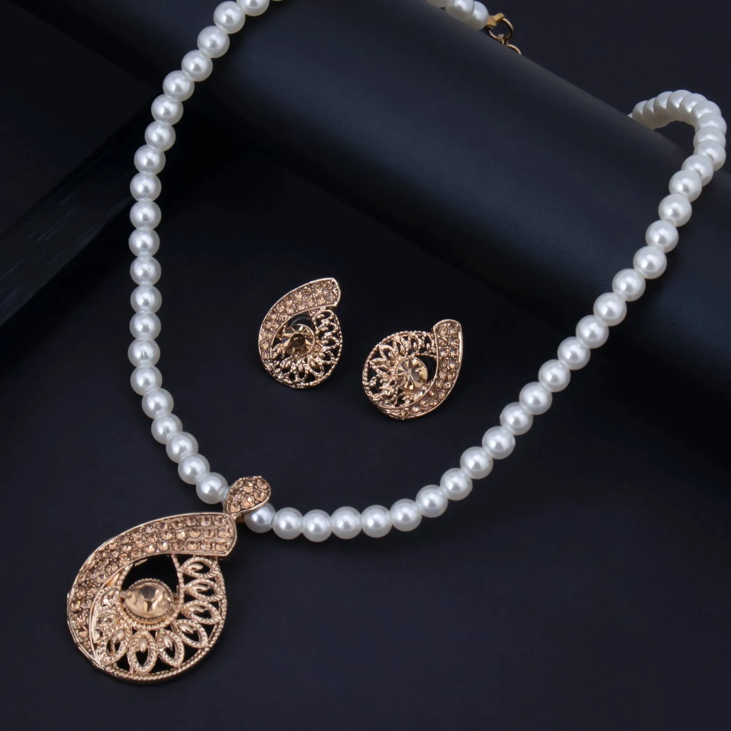 Sukkhi Eye Catching Gold Plated Pearl Choker Necklace Set for Women