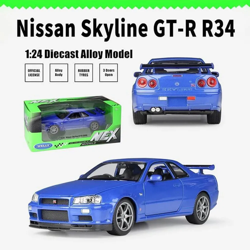 WELLY 1:24 NISSAN SKYLINE GT-R R34 ALLOY MODEL CAR